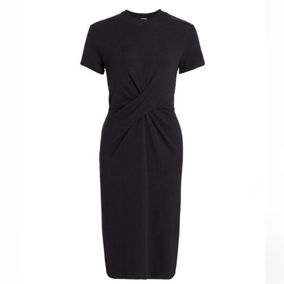 Monrow Supersoft Minimalist Casual Front-Twist Dress Black Stretch XS - Picture 2 of 9